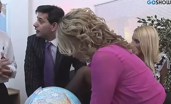 Slutty Bitches in Fishnets Office Orgy